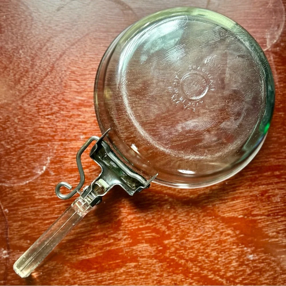 Vintage Glass Frying Pan with Metal Handle